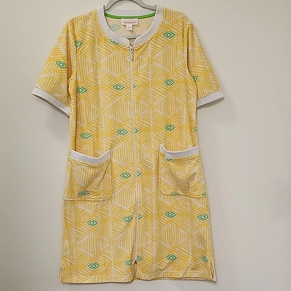Stan Herman  Coastal Mosaic Ripples Zip Lounge/ Robe Dress Sunshine Size Small - Picture 4 of 16